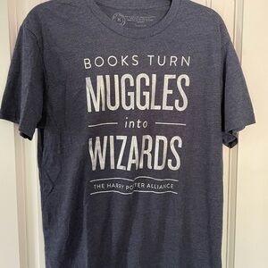 Out of Print Blue 'Books Turn Muggles into Wizards' Tee